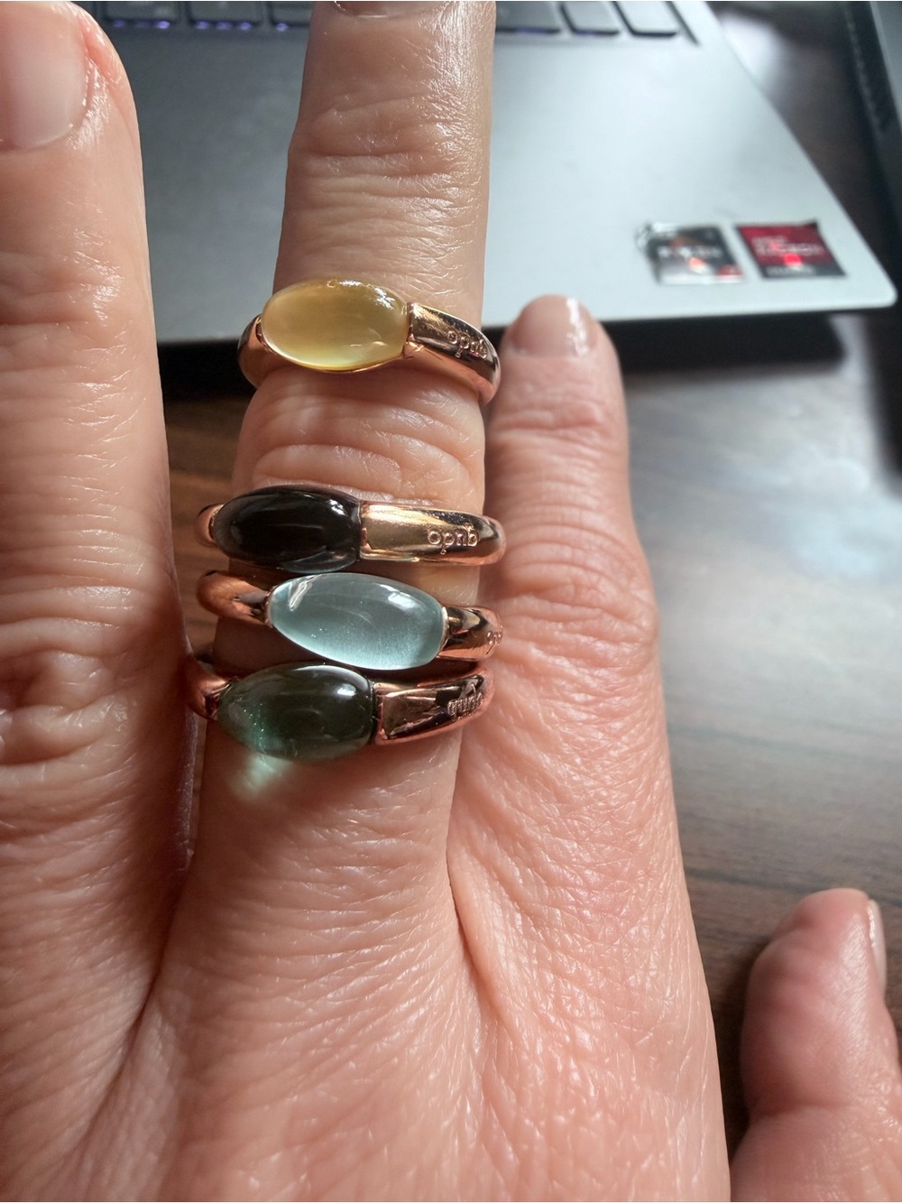 Multicolor Cabochon Stackable Rings in Rose Gold - various colors and sizes